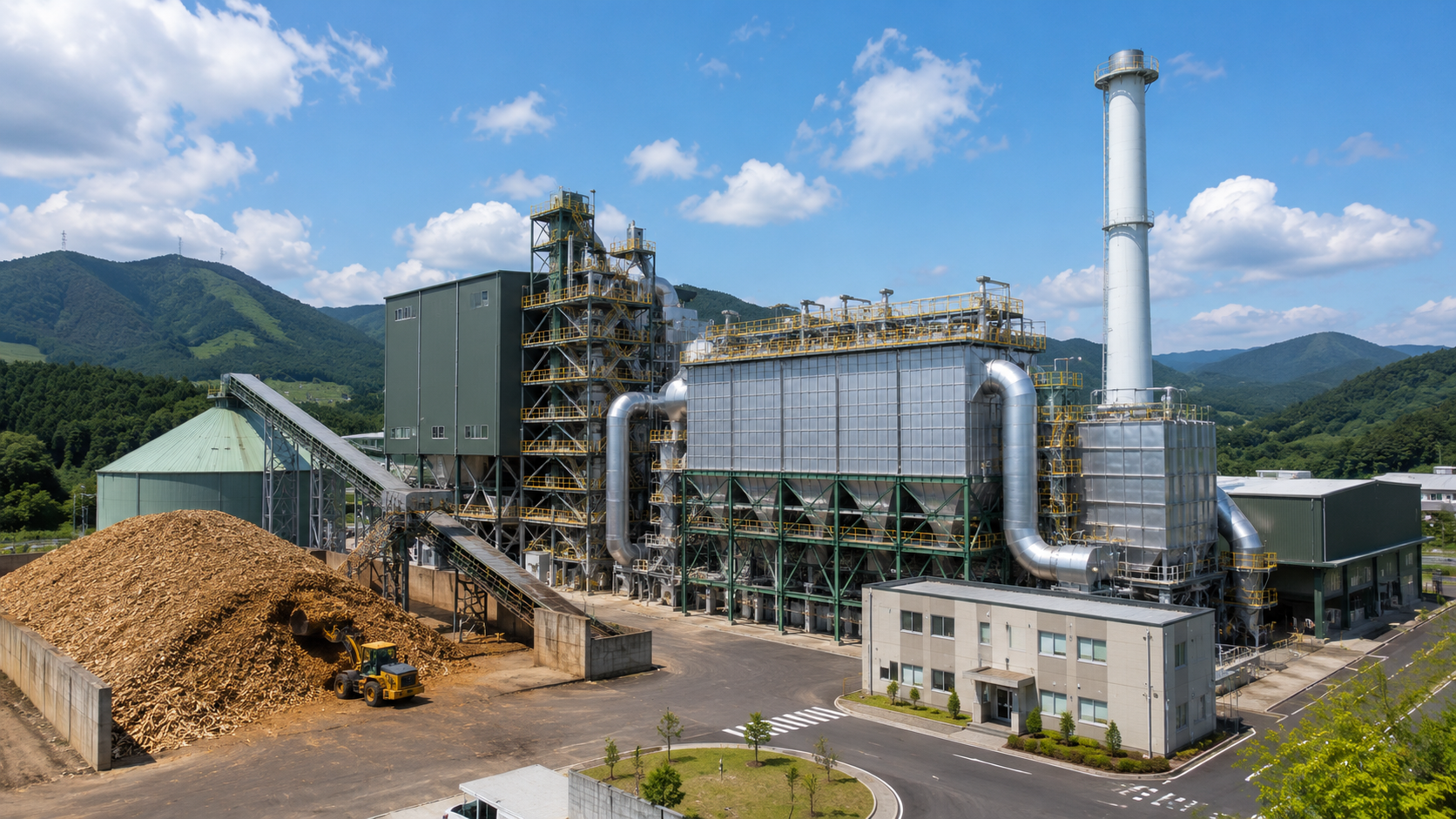 「バイオマス発電所のイメージ（AI生成）」